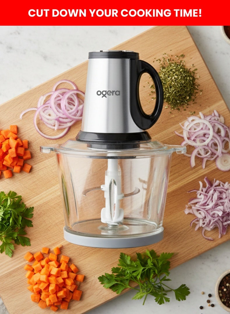 Ogera OG4001FC Electric Food Chopper 2 in 1 with Glass Bowl 3L 650W 2 year warranty - Image 2